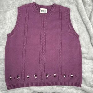 Northern Reflections Purple Embroidered Floral Sweater Vest L Winter Whimsy